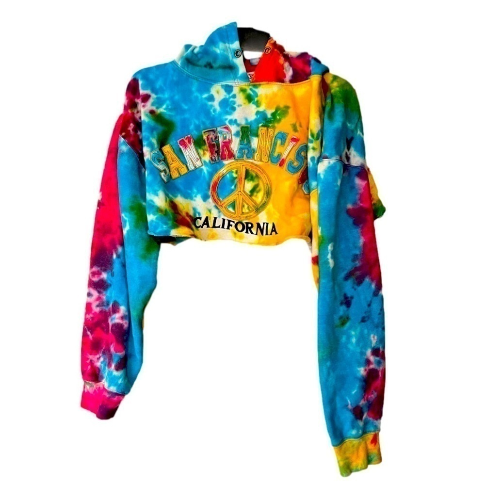 Cropped rainbow tie dye San Francisco hoodie sz L